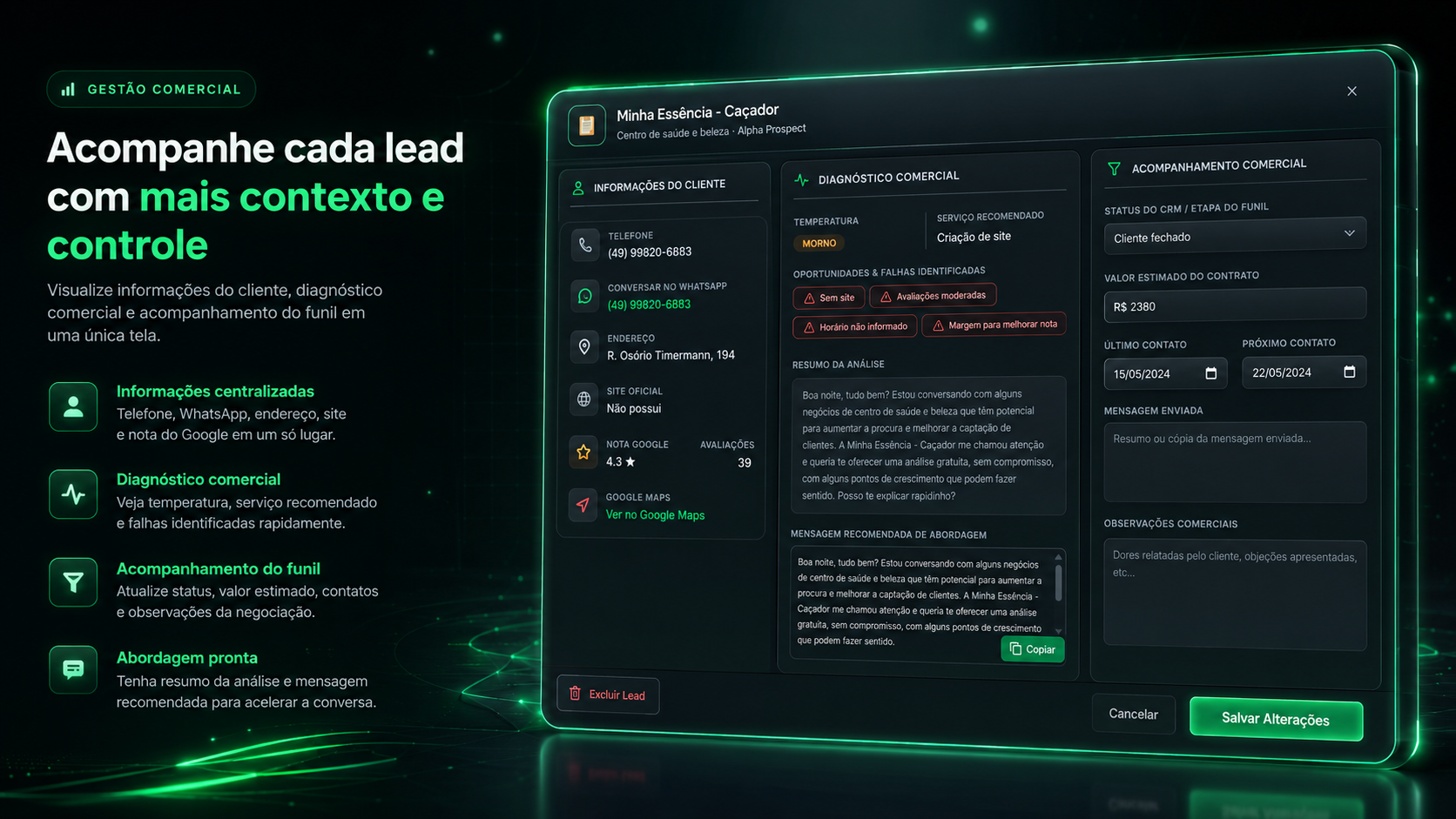 Detalhes de um lead no Alpha Prospect