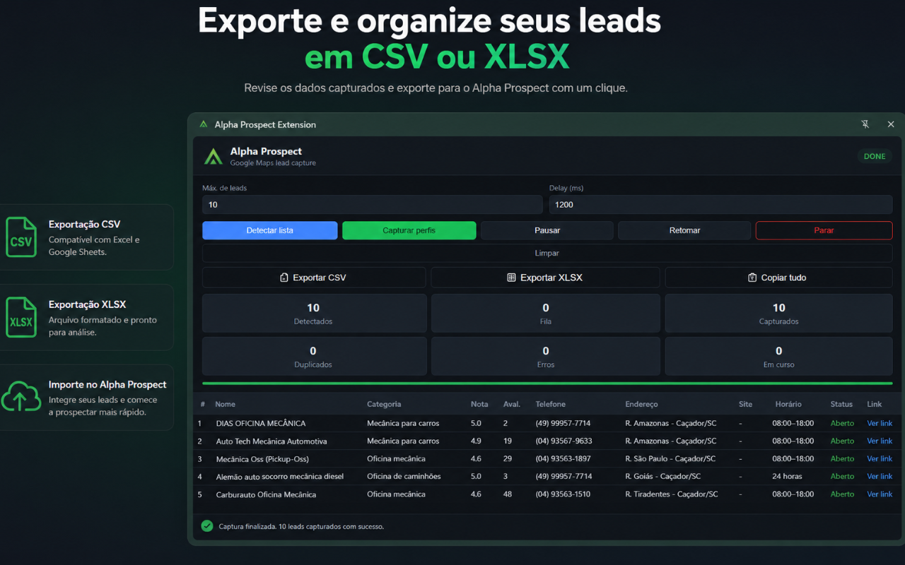 Exportação de leads pela Prospect Extension